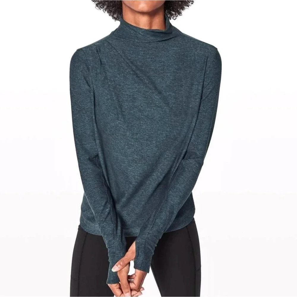 Lululemon Morning Miles Rulu Long Sleeve Heathered Nocturnal Teal Black Size‎ 6